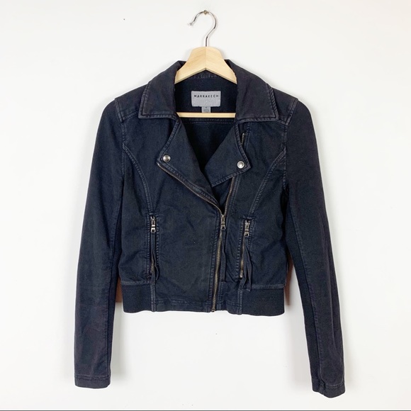 Anthropologie Jackets & Blazers - ANTHROPOLOGIE Knit Moto Jacket Black Zip Up XS